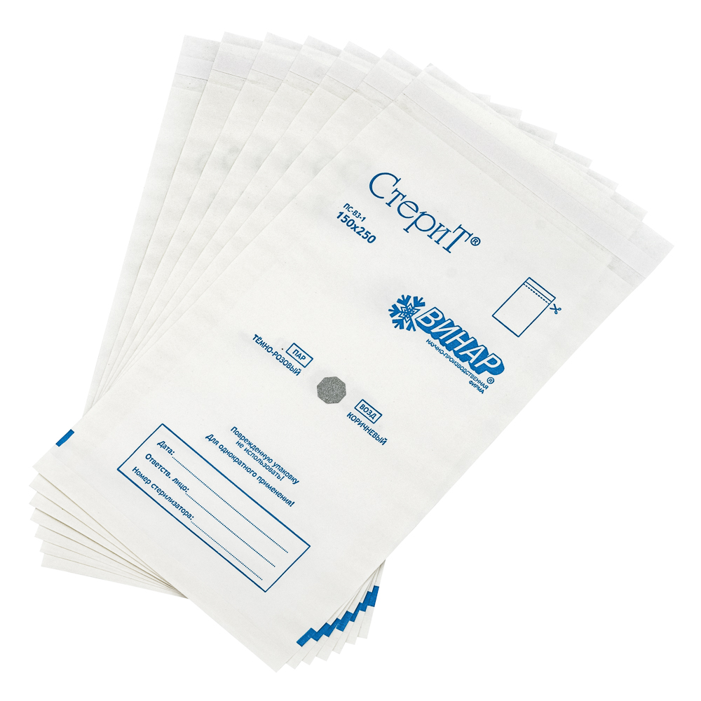 Материал упаковочный для стерилизации: Пакеты бумажные самоклеящиеся «СтериТ®» ПС-ВЗ-1, 230х380мм, 100